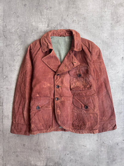 Kapital Asymmetrical Distressed Brown Wax Coated Hunting Jacket