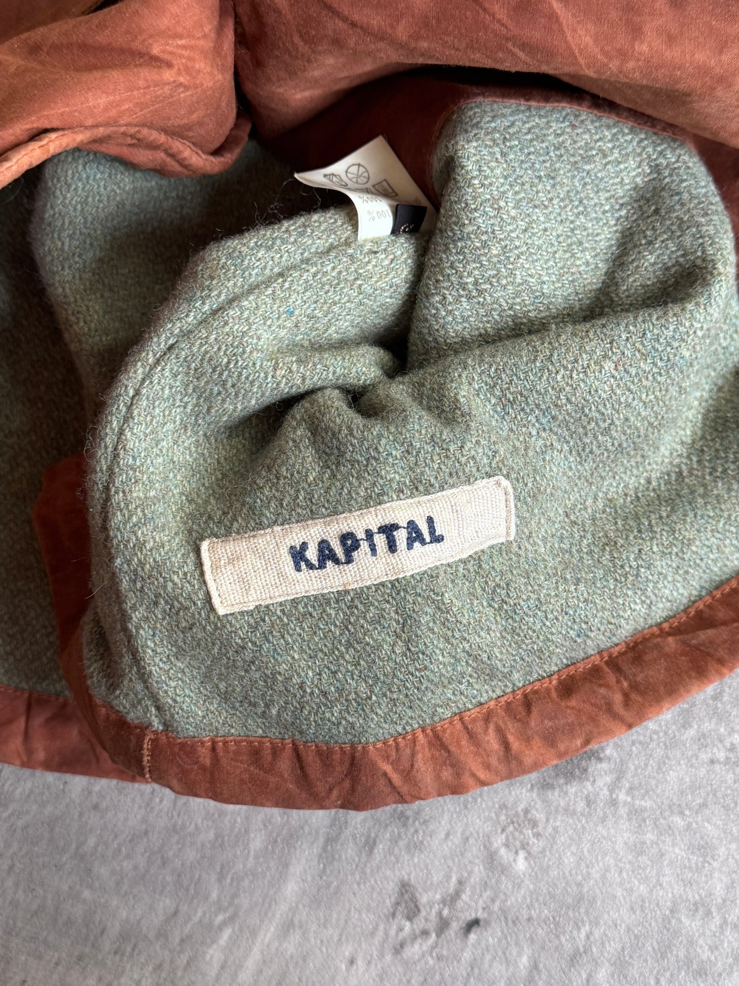 Kapital Asymmetrical Distressed Brown Wax Coated Hunting Jacket