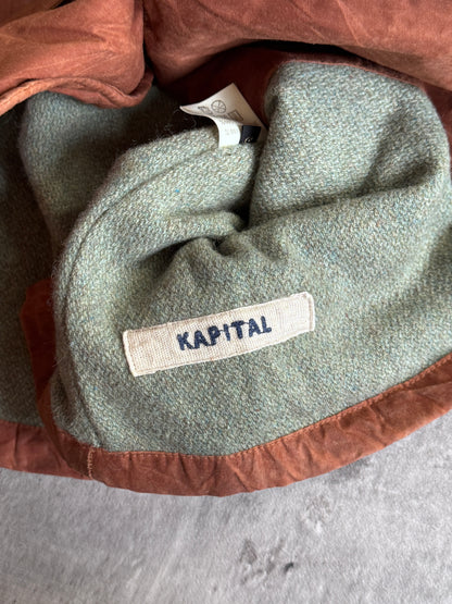 Kapital Asymmetrical Distressed Brown Wax Coated Hunting Jacket