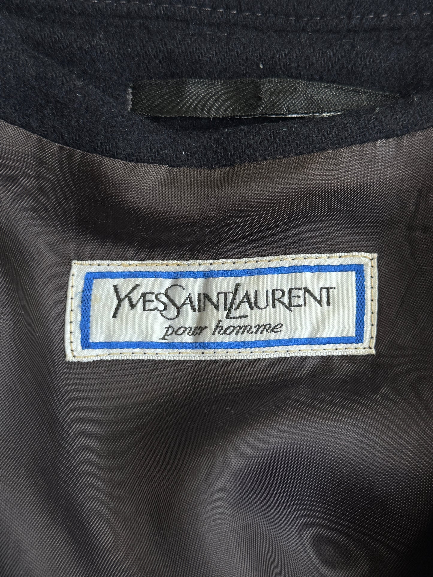 1980's YSL Navy Wool Single Breasted Military Balmacaan Coat