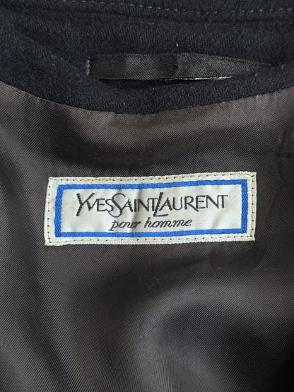 1980's YSL Navy Wool Single Breasted Military Balmacaan Coat