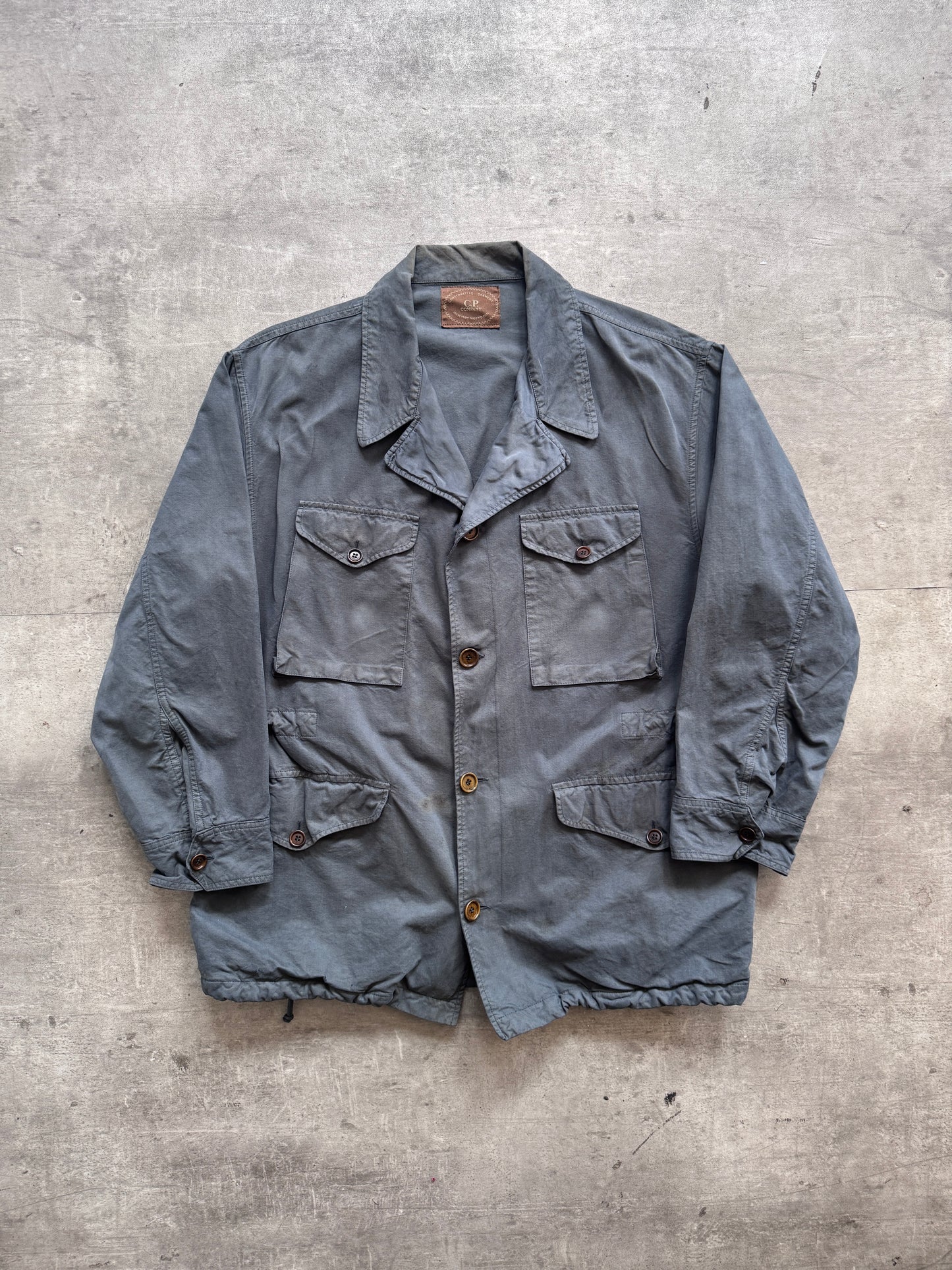 1980s C.P. Company Petrol Blue Open Collar Chore Coat