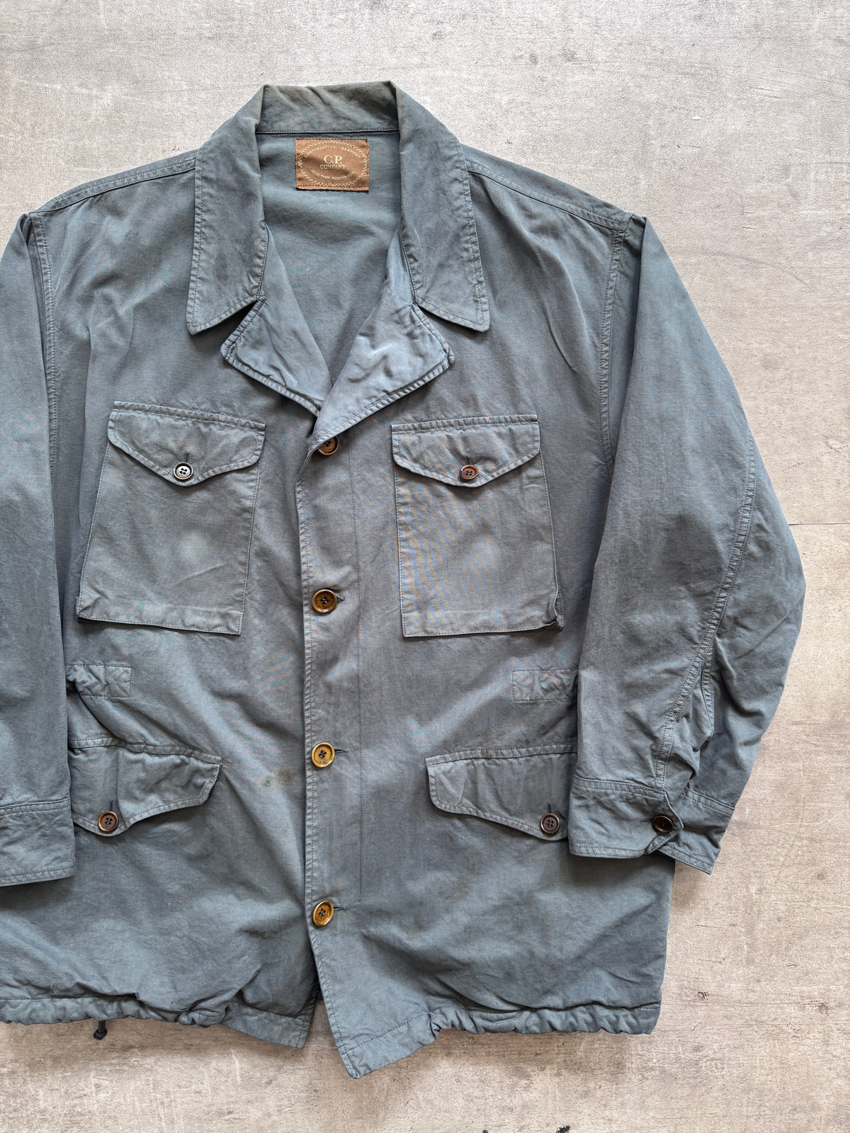 1980s C.P. Company Petrol Blue Open Collar Chore Coat