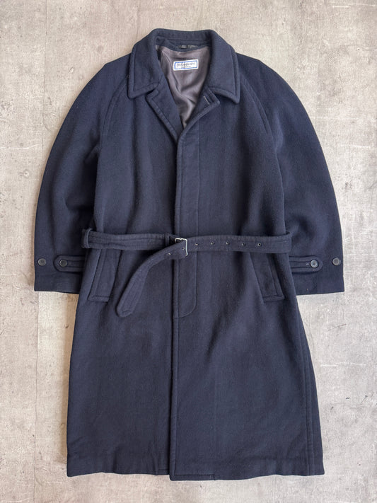 1980's YSL Navy Wool Single Breasted Military Balmacaan Coat