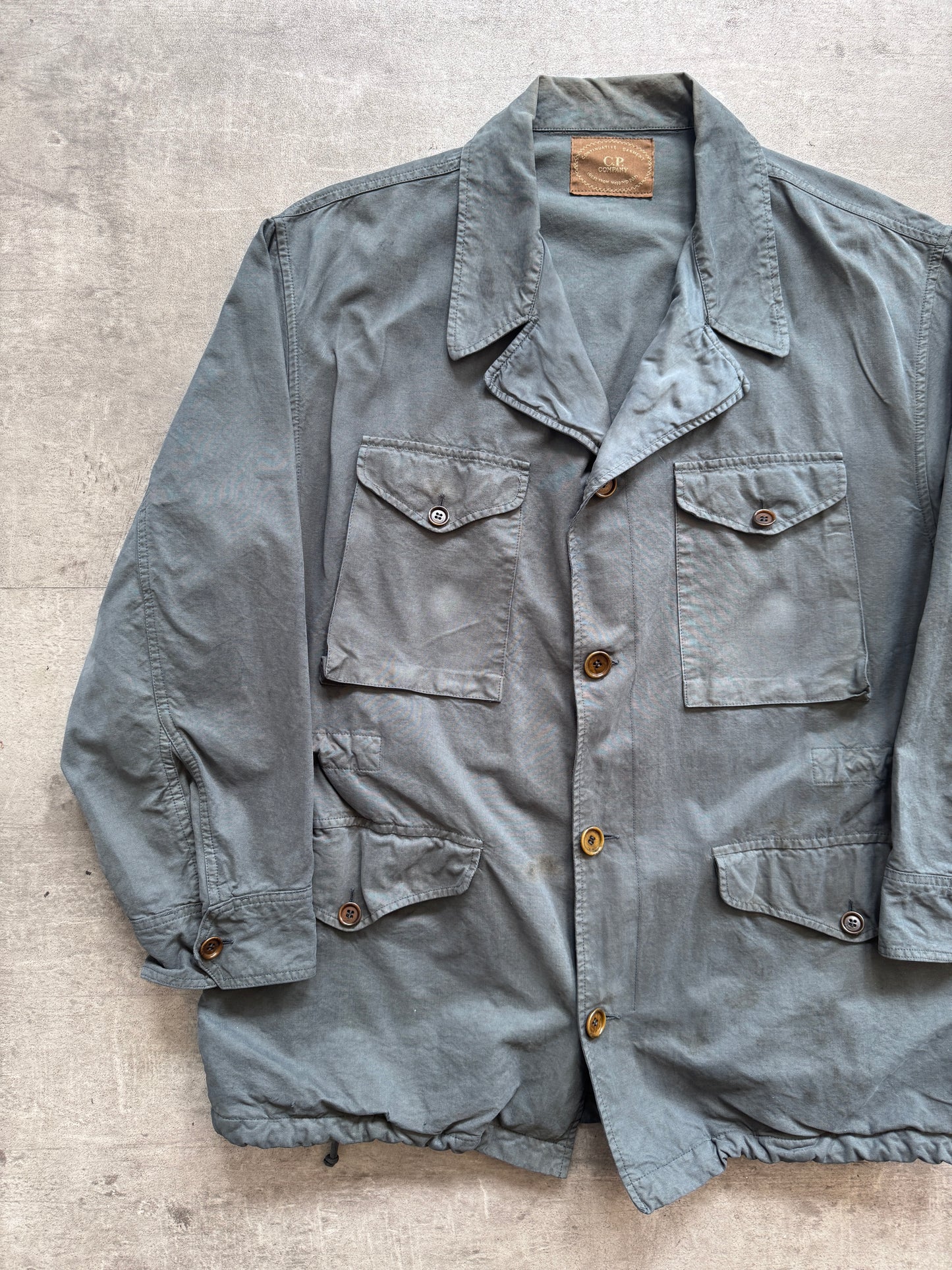 1980s C.P. Company Petrol Blue Open Collar Chore Coat
