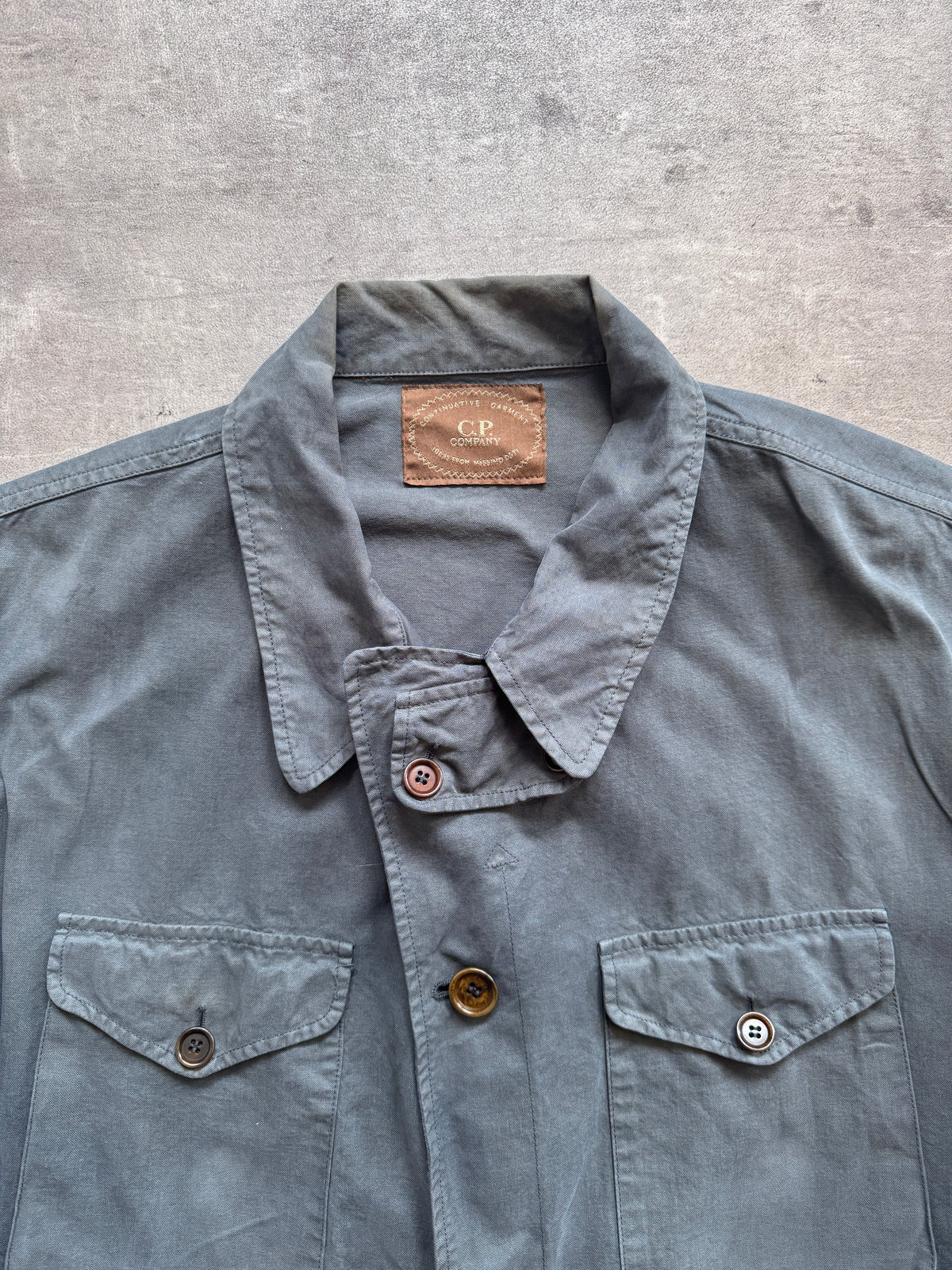1980s C.P. Company Petrol Blue Open Collar Chore Coat