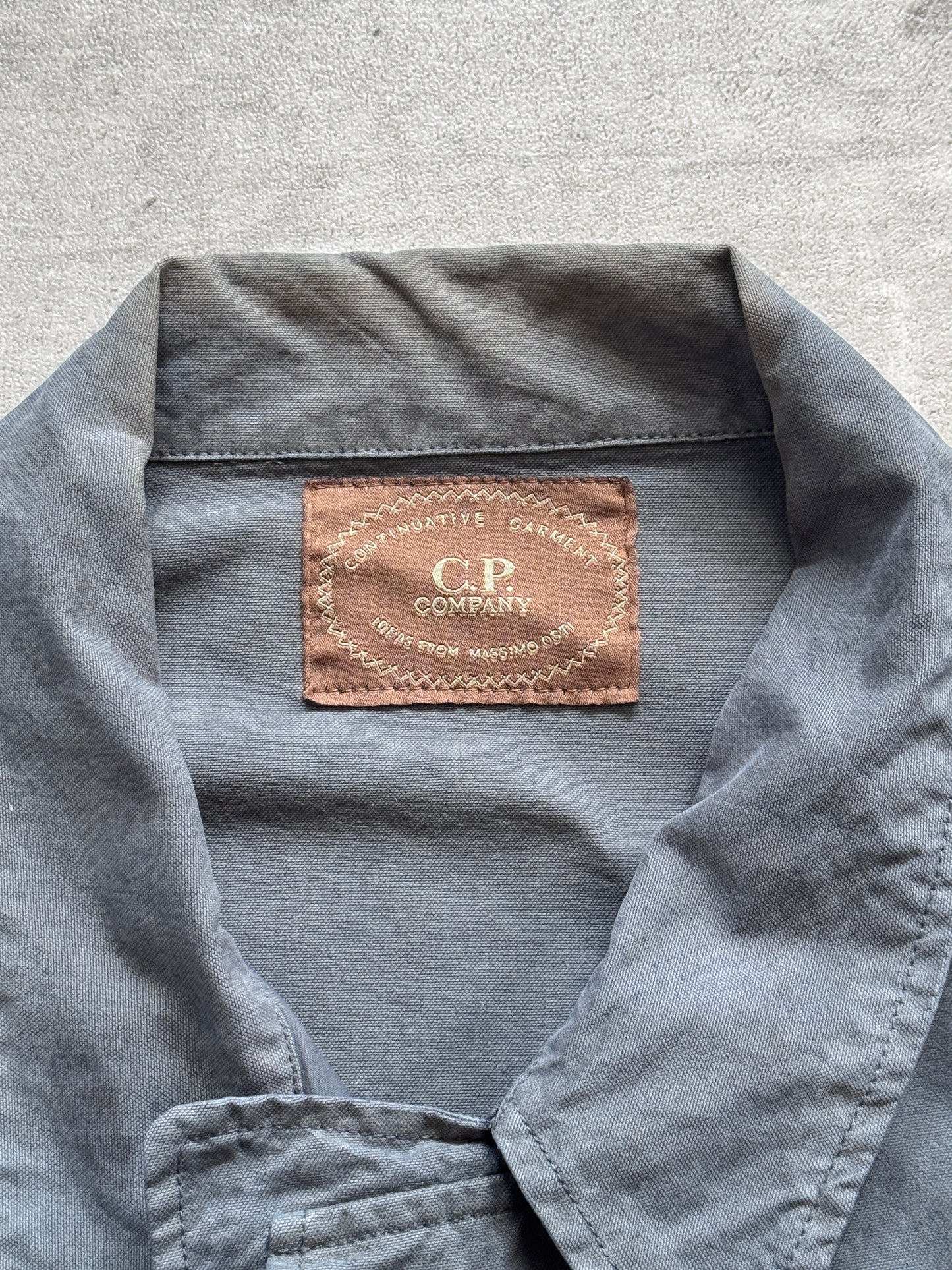 1980s C.P. Company Petrol Blue Open Collar Chore Coat