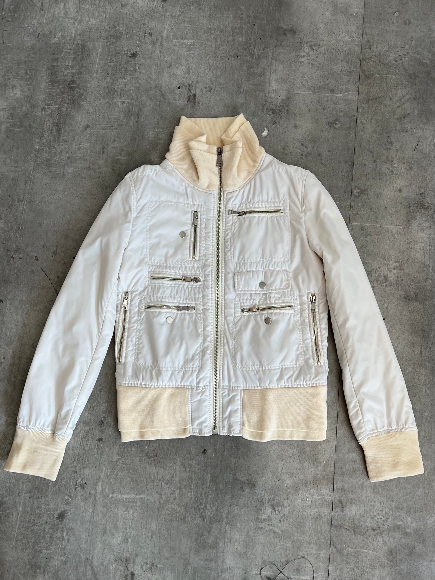 Dolce and Gabbana Cream High Neck Multipocket Blouson