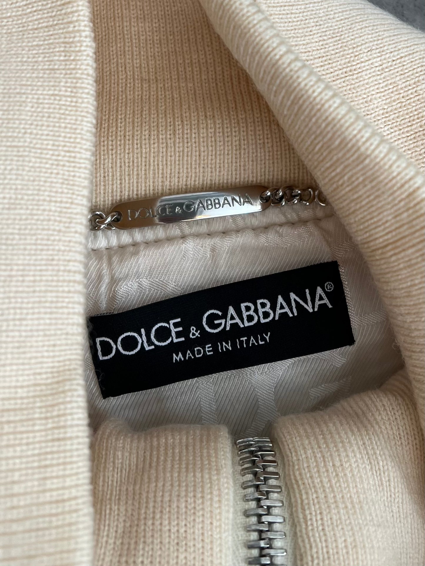 Dolce and Gabbana Cream High Neck Multipocket Blouson
