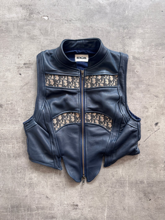 VT Rework: Dior Dark Petrol Blue Monogram Leather Vest