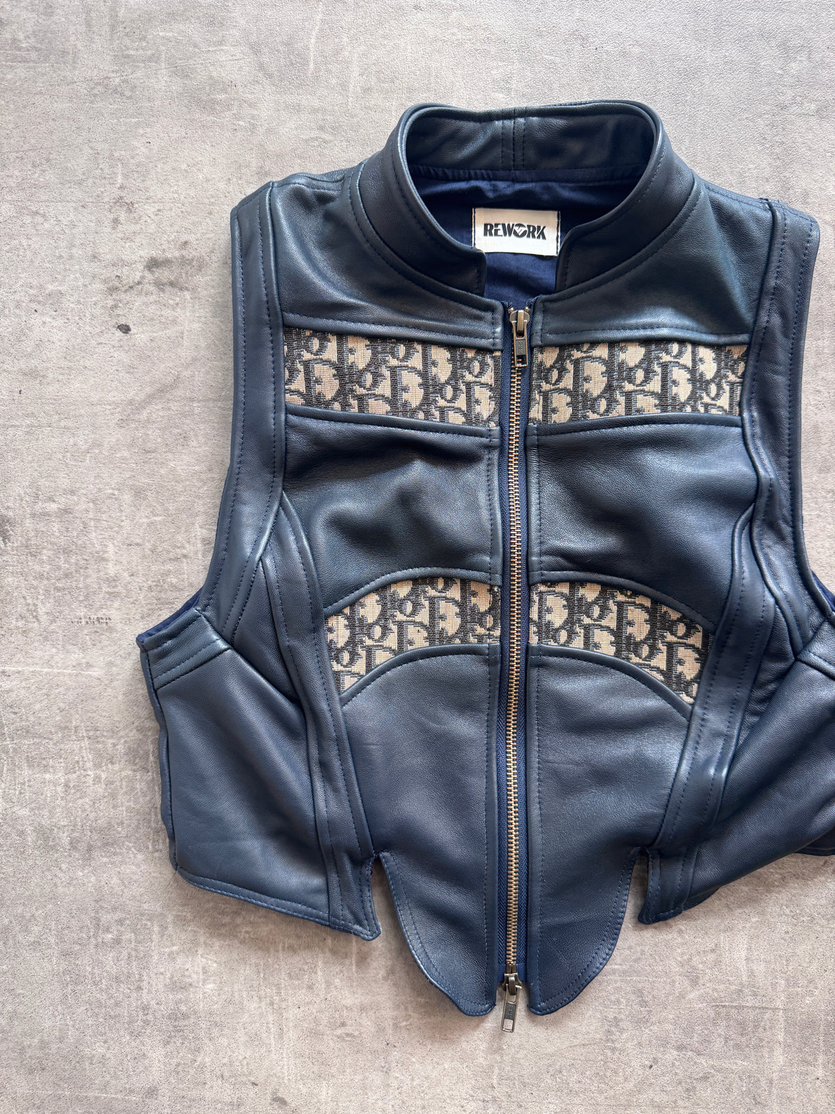 VT Rework: Dior Dark Petrol Blue Monogram Leather Vest