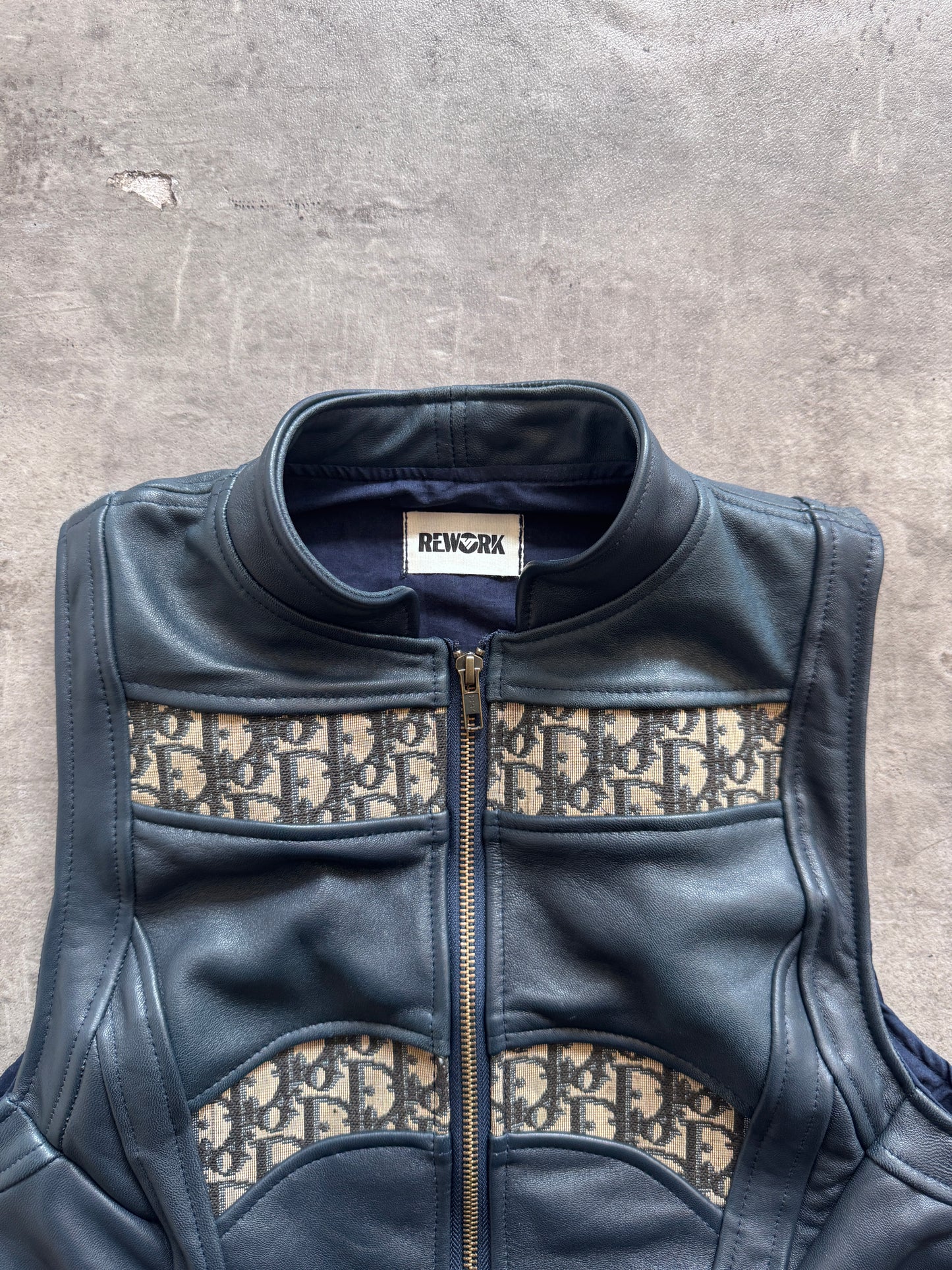 VT Rework: Dior Dark Petrol Blue Monogram Leather Vest