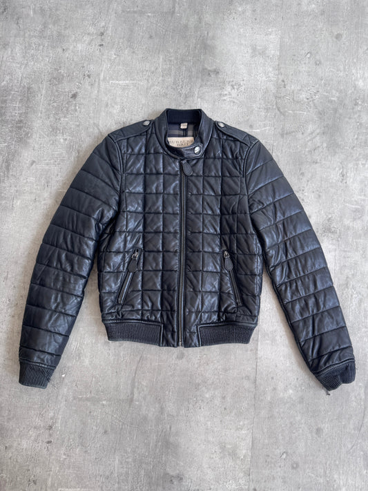 Burberry Black Leather Quilted Moto Jacket