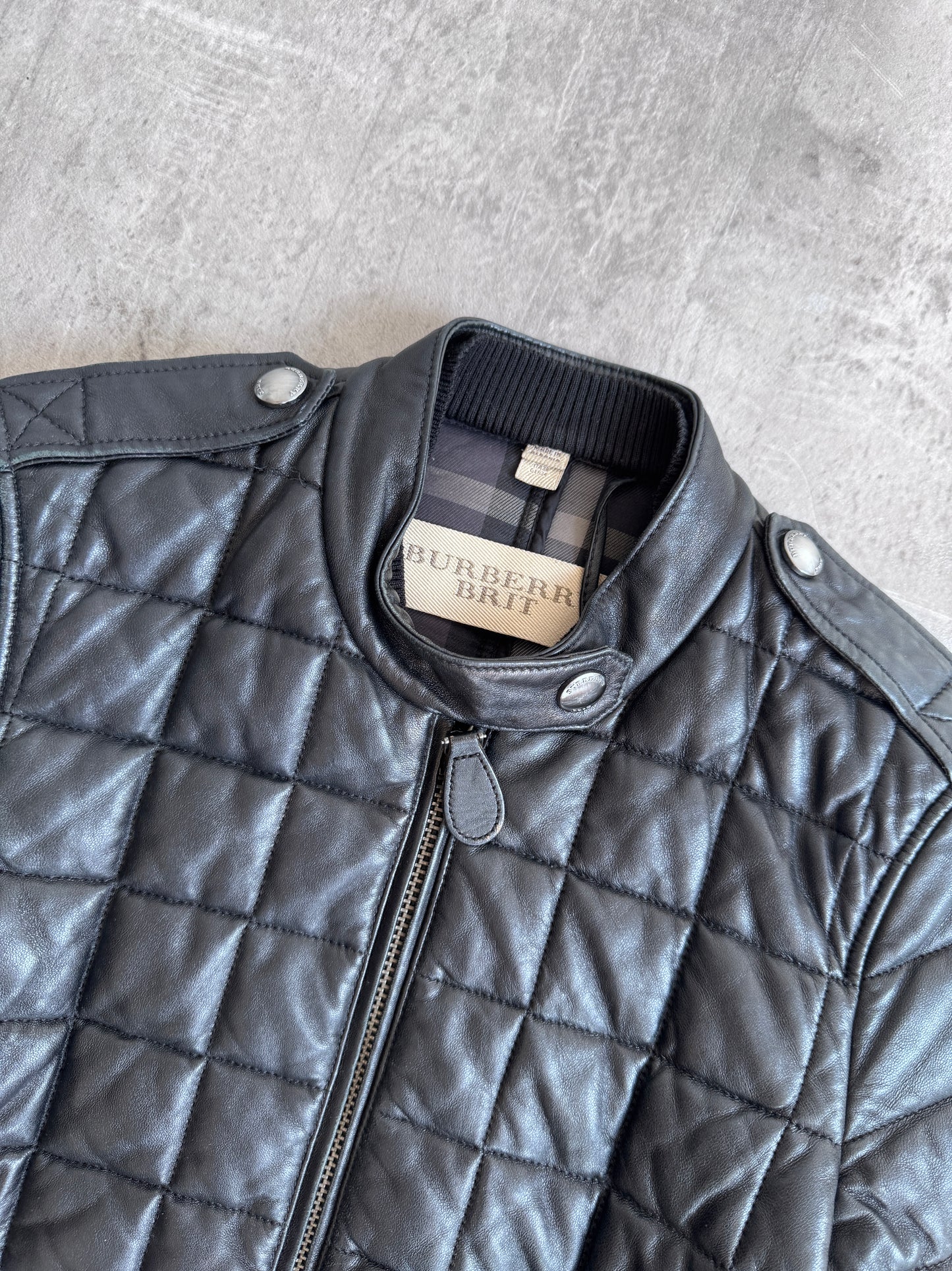 Burberry Black Leather Quilted Moto Jacket