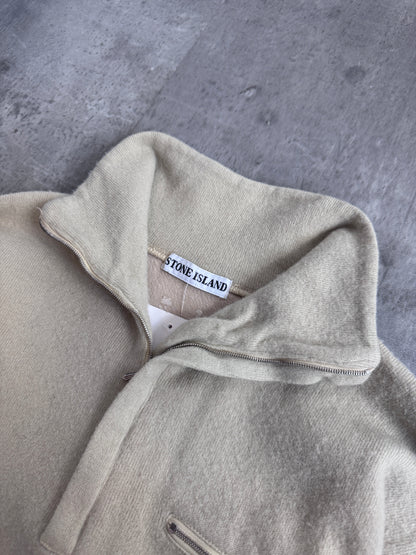 1990s Stone Island Beige Soft Wool Quarter Zip Sweater