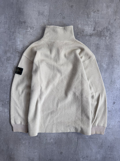 1990s Stone Island Beige Soft Wool Quarter Zip Sweater