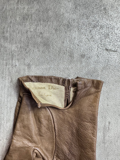Christian Dior Brown Lambskin Leather Gloves
