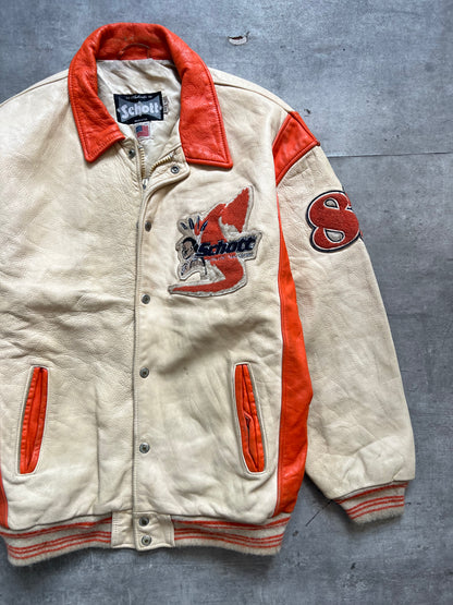 1990's Schott NYC 'Authentic New Yorker' Two Tone Leather Varsity Jacket