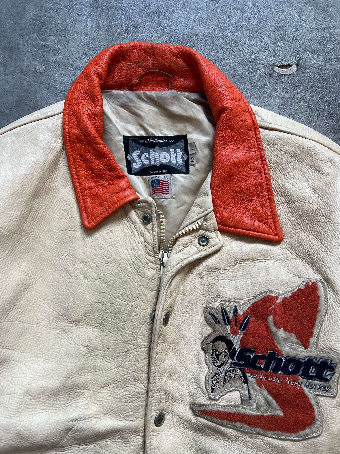 1990's Schott NYC 'Authentic New Yorker' Two Tone Leather Varsity Jacket