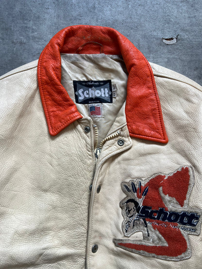 1990's Schott NYC 'Authentic New Yorker' Two Tone Leather Varsity Jacket