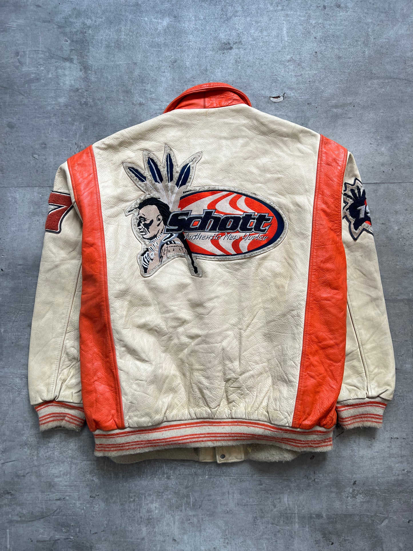 1990's Schott NYC 'Authentic New Yorker' Two Tone Leather Varsity Jacket