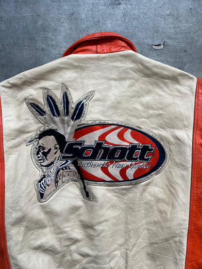 1990's Schott NYC 'Authentic New Yorker' Two Tone Leather Varsity Jacket