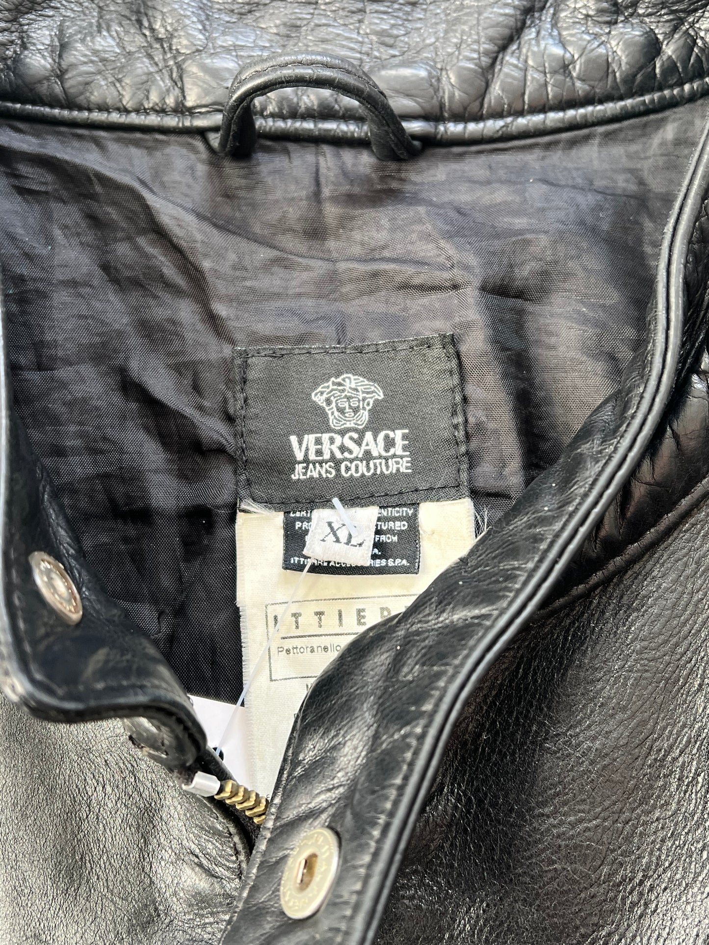 1990's Versace Jeans Double Zip Leather Cafe Racer Jacket