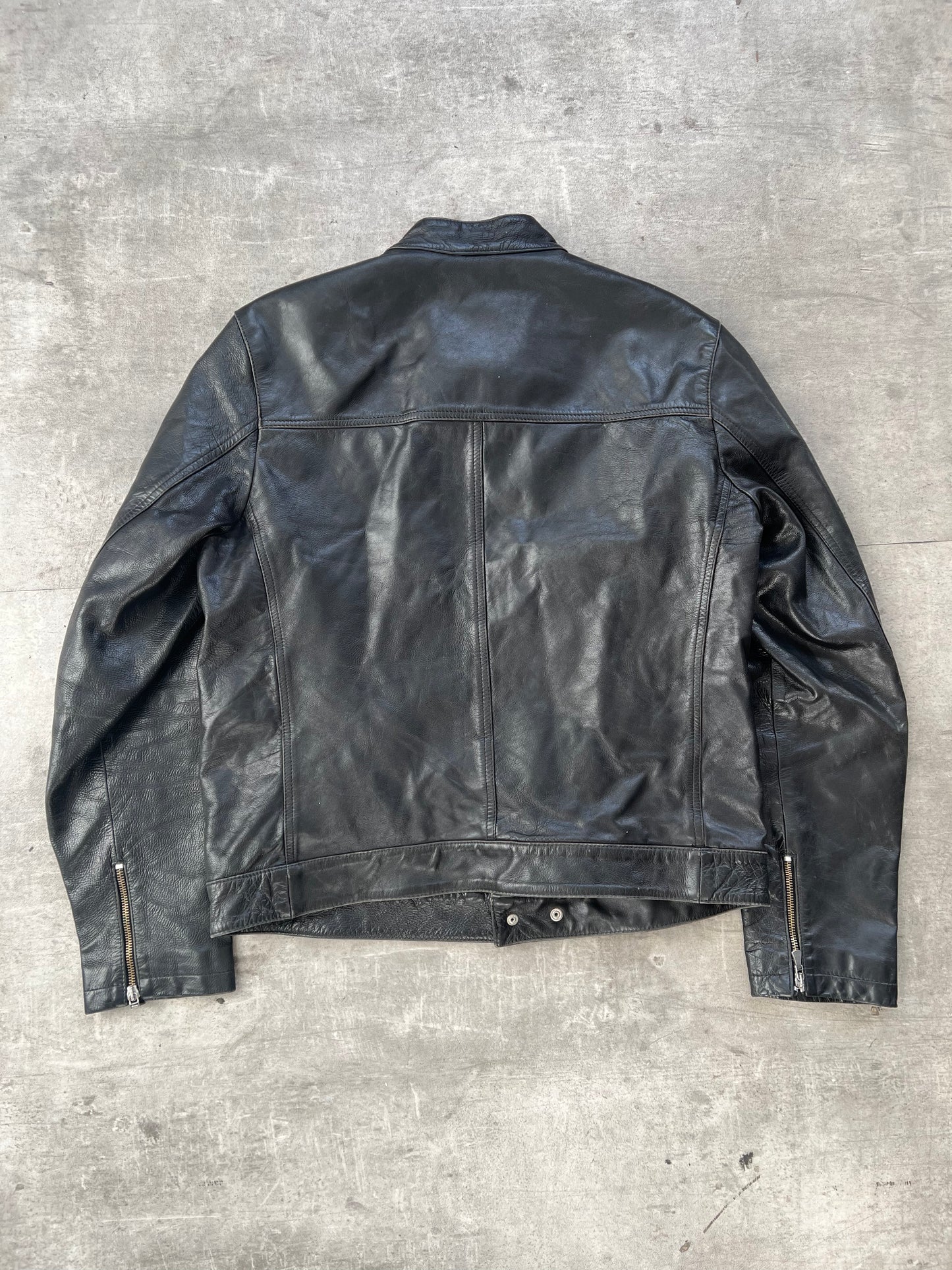 1990's Versace Jeans Double Zip Leather Cafe Racer Jacket