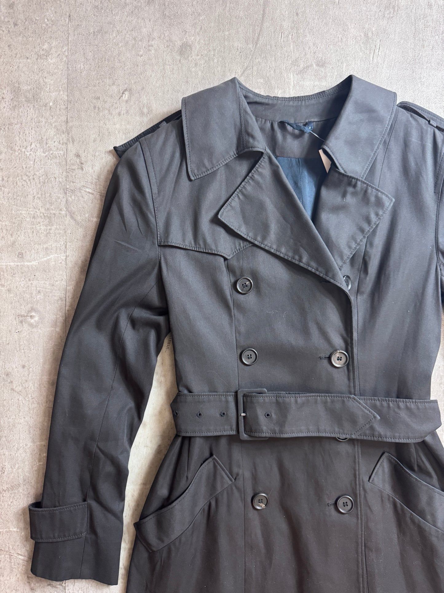 Prada Silk Lined Navy Double Breasted Trench Coat