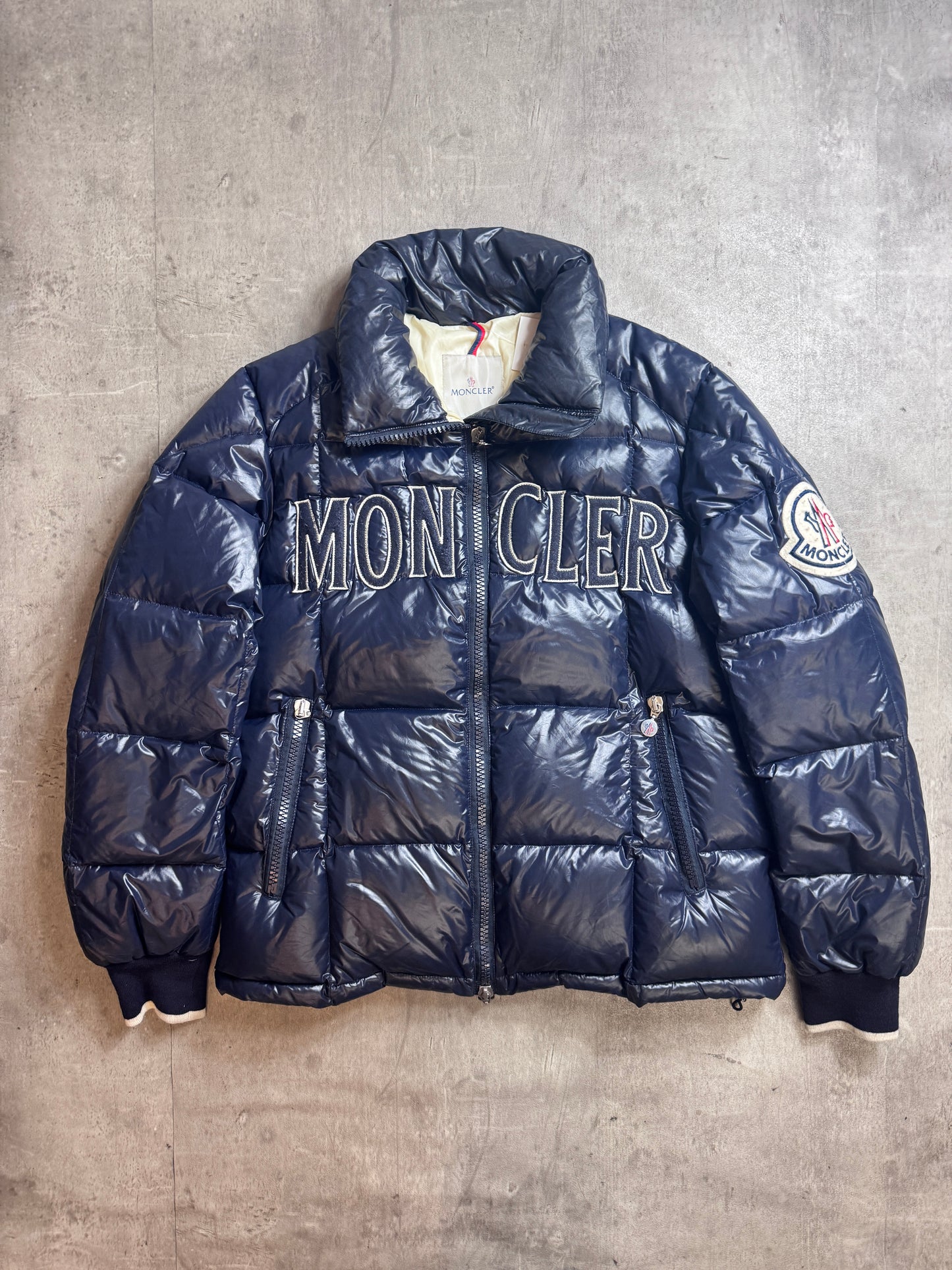 Moncler Navy Spellout Puffer Jacket