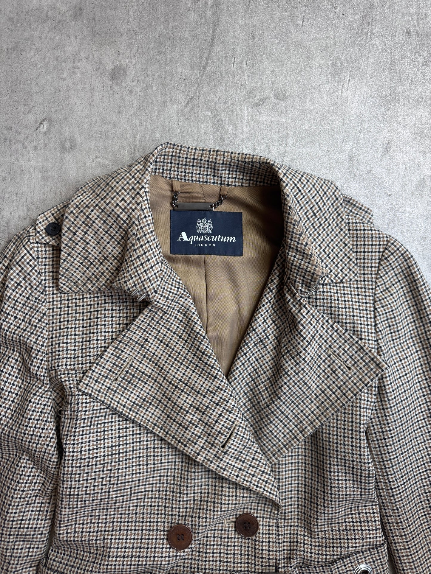 Aquasctum Club Check Double Breasted Short Trench Coat