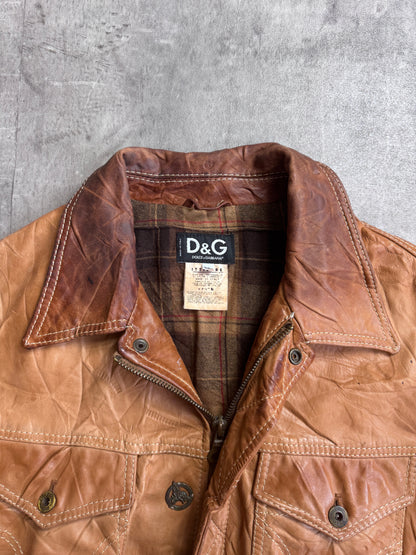 D&G Blanket Lined Distressed Leather Western Rider Jacket