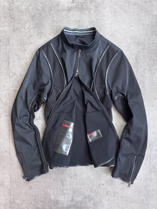 Prada Sport Panelled Mesh Leather Trim Cafe Racer Jacket