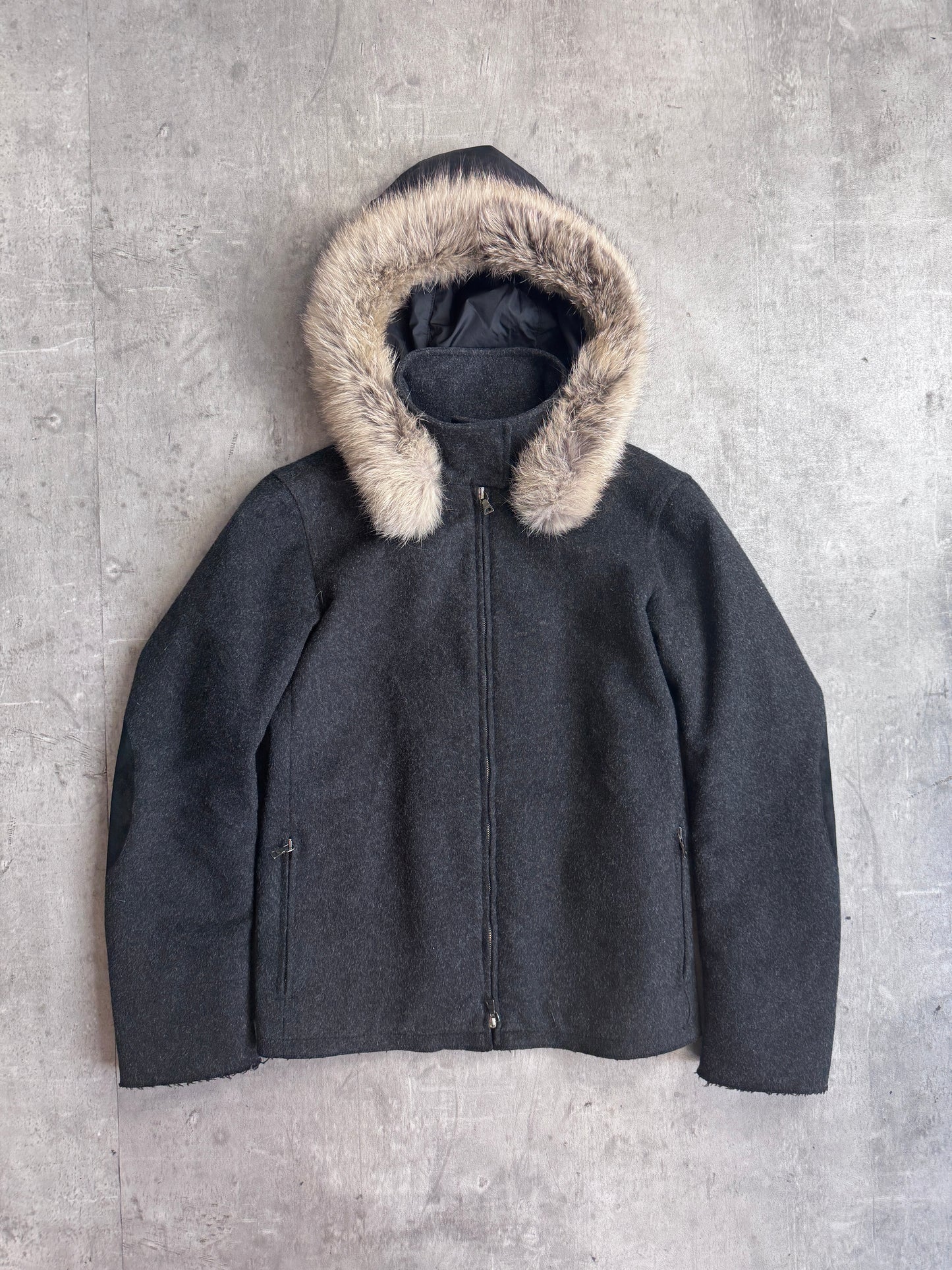 A/W 2006 Prada Grey Fox Fur Wool Modular Jacket