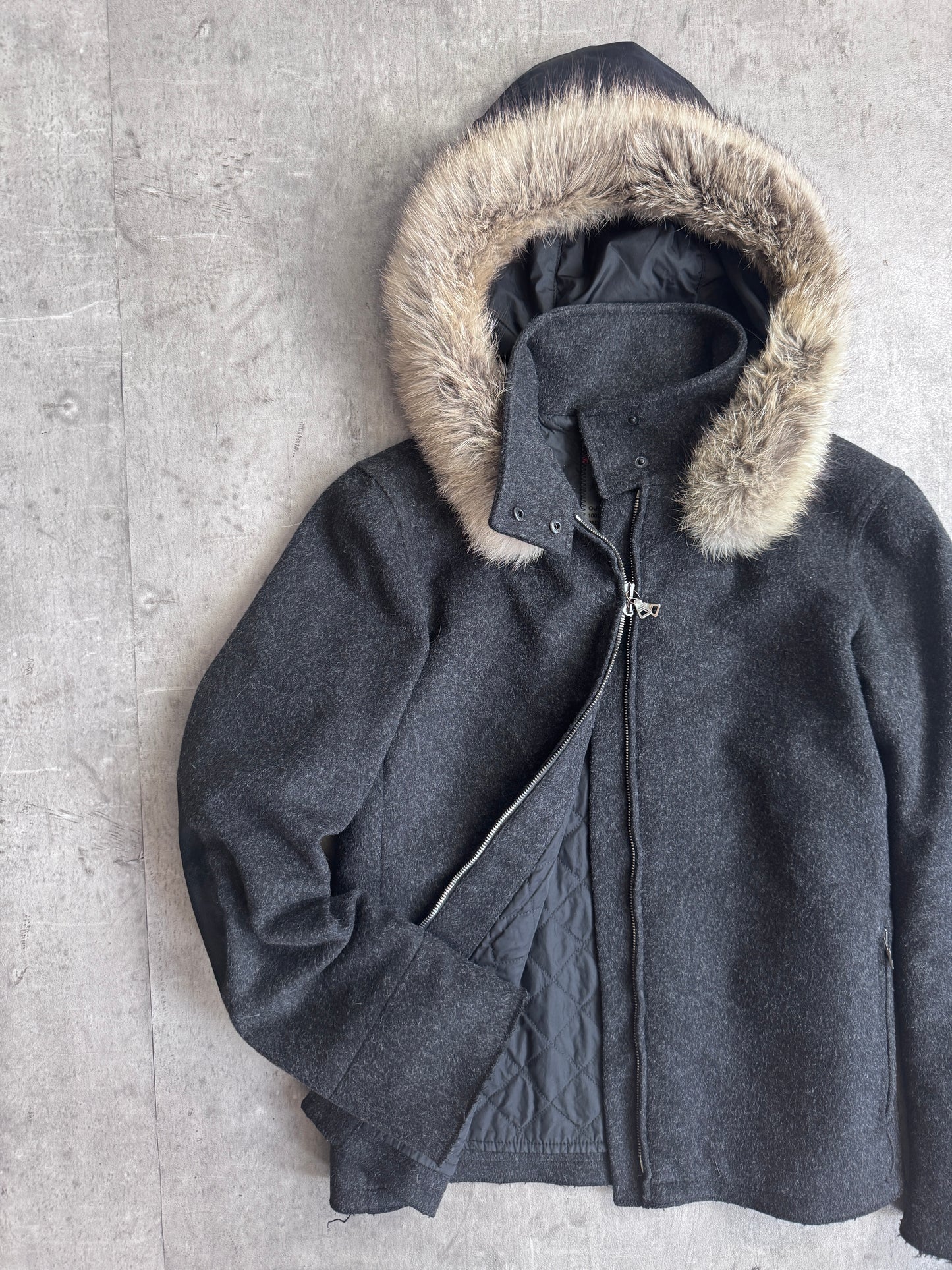 A/W 2006 Prada Grey Fox Fur Wool Modular Jacket