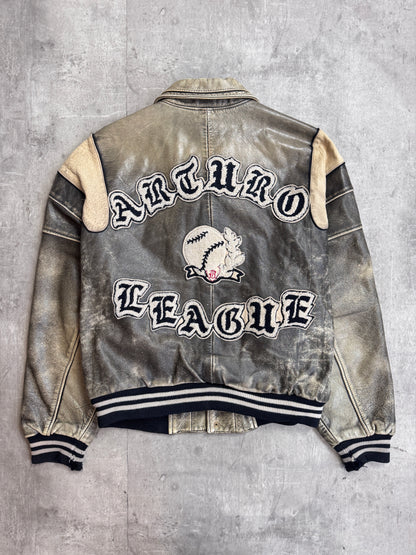 1980's Arturo Varsity Patch Distressed Leather Jacket