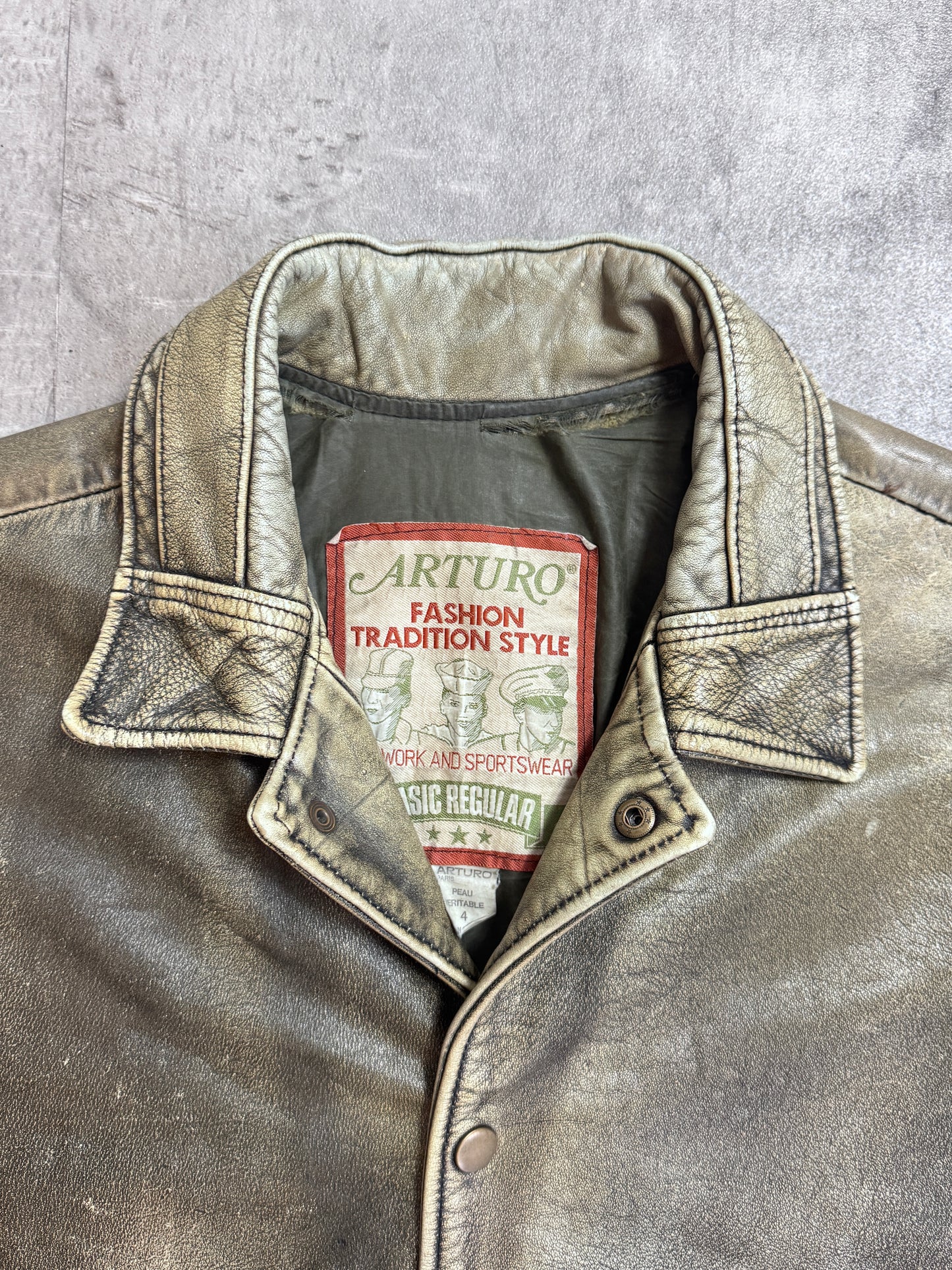 1980's Arturo Varsity Patch Distressed Leather Jacket