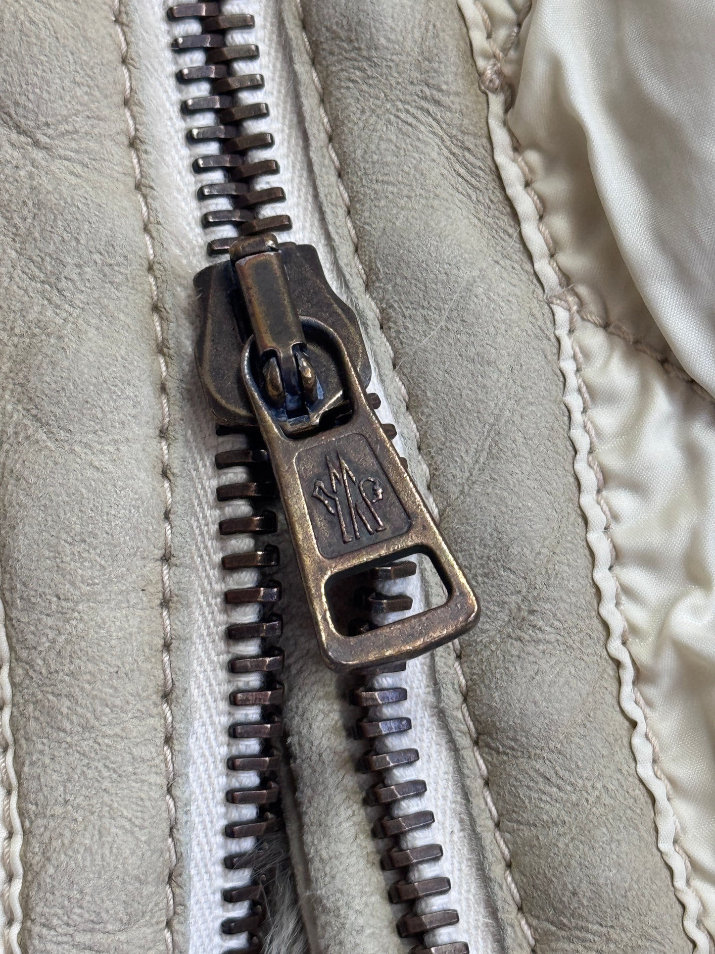 Moncler Fur Suede Trim Beige Quilted Hooded Jacket