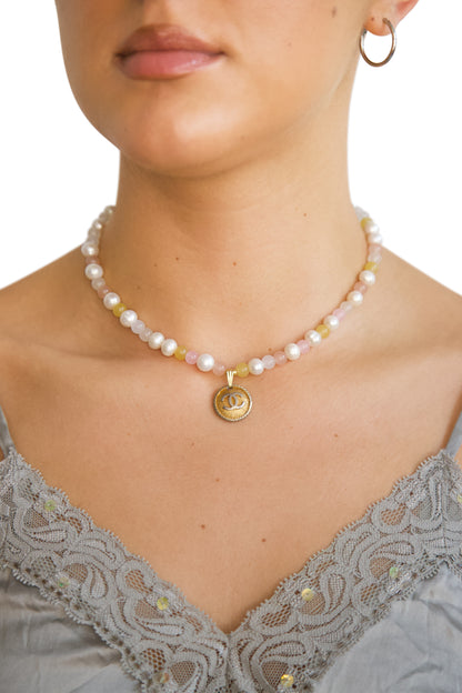 VT Rework :  Chanel Button Cultured Pearl Reworked Necklace