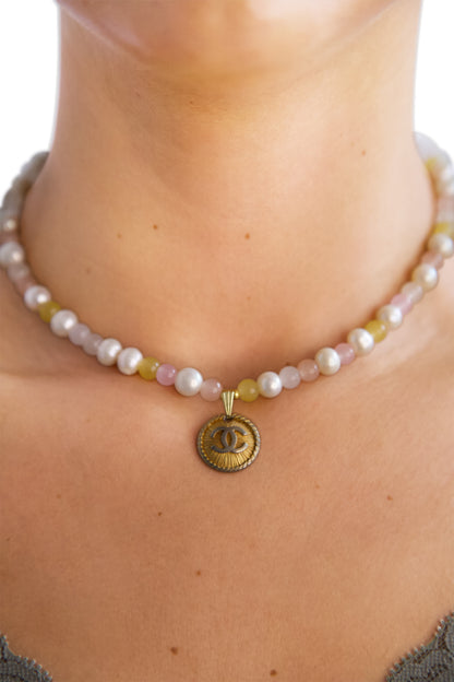 VT Rework :  Chanel Button Cultured Pearl Reworked Necklace
