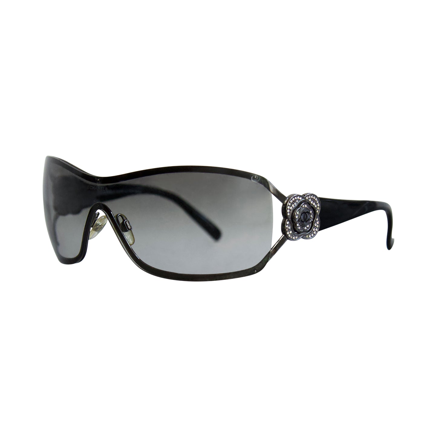 Chanel 4164-B Crystal Embellished Camellia Gradiant Shield Sunglasses