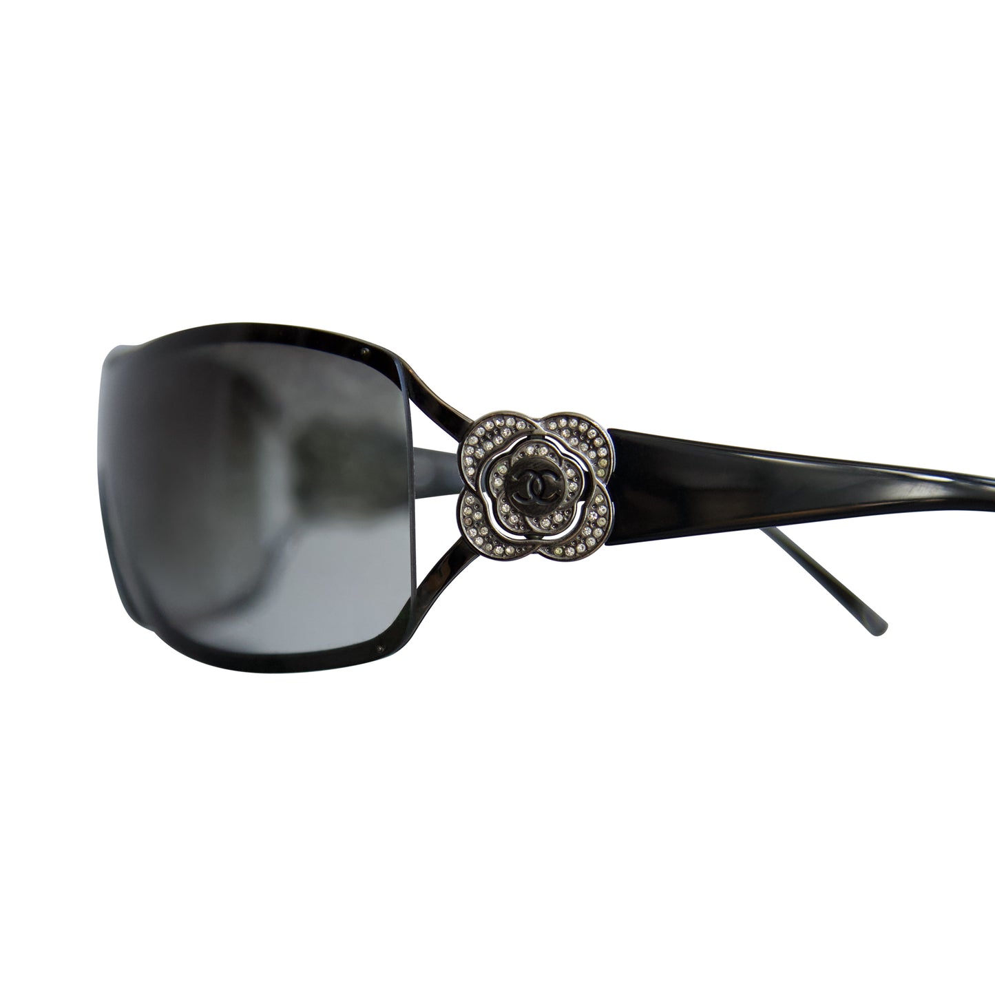 Chanel 4164-B Crystal Embellished Camellia Gradiant Shield Sunglasses