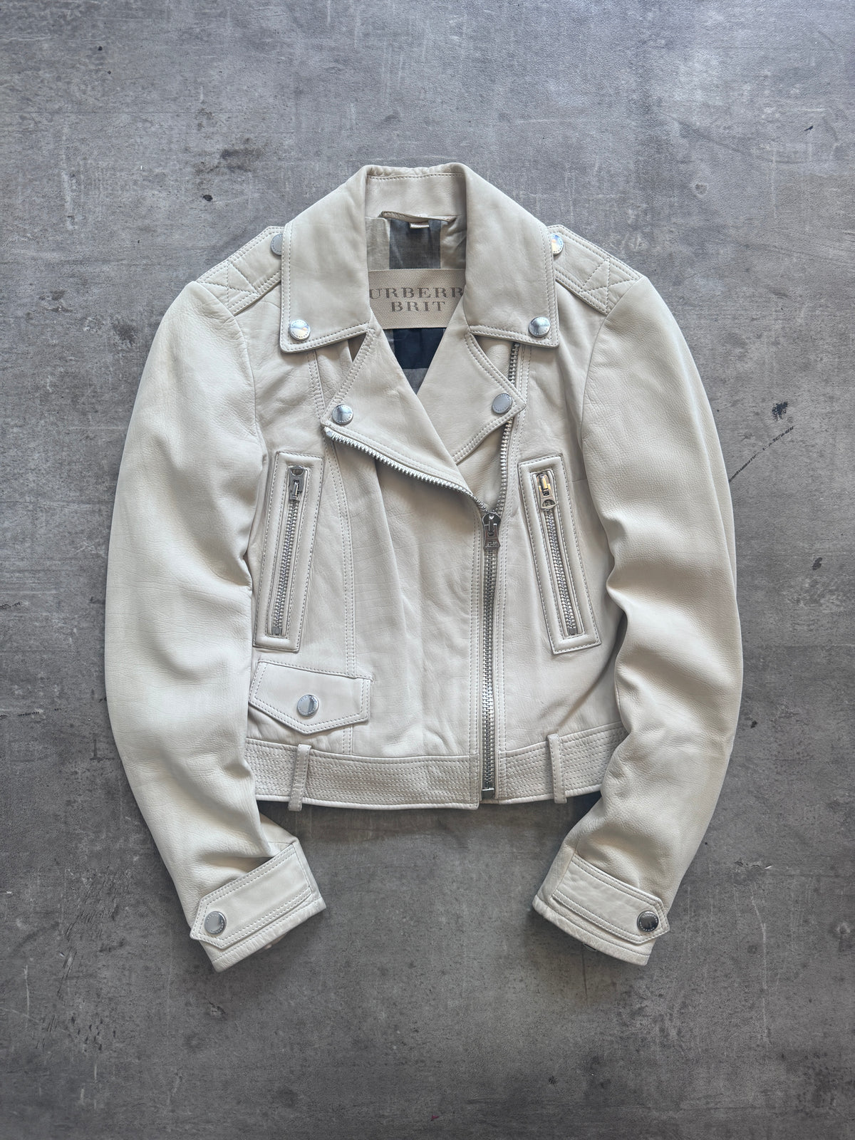 2000's Burberry Brit Calfskin Nubuck Cropped Moto Blouson