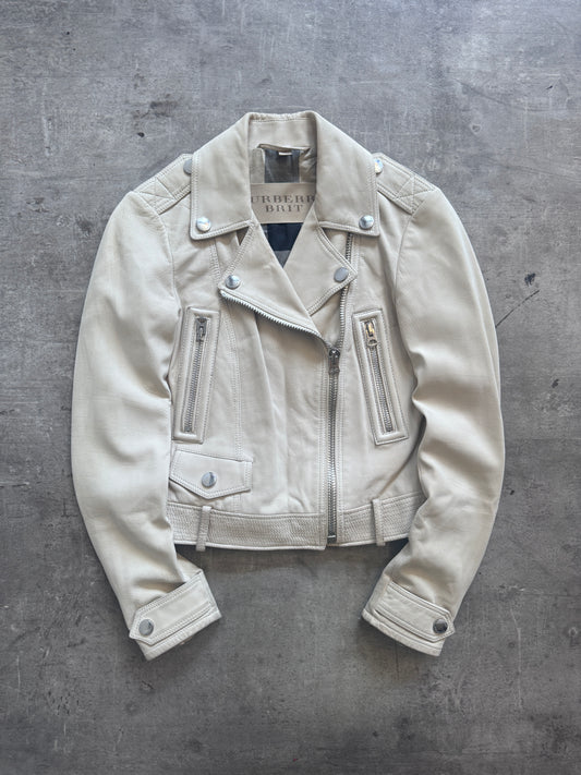 2000's Burberry Brit Calfskin Nubuck Cropped Moto Blouson