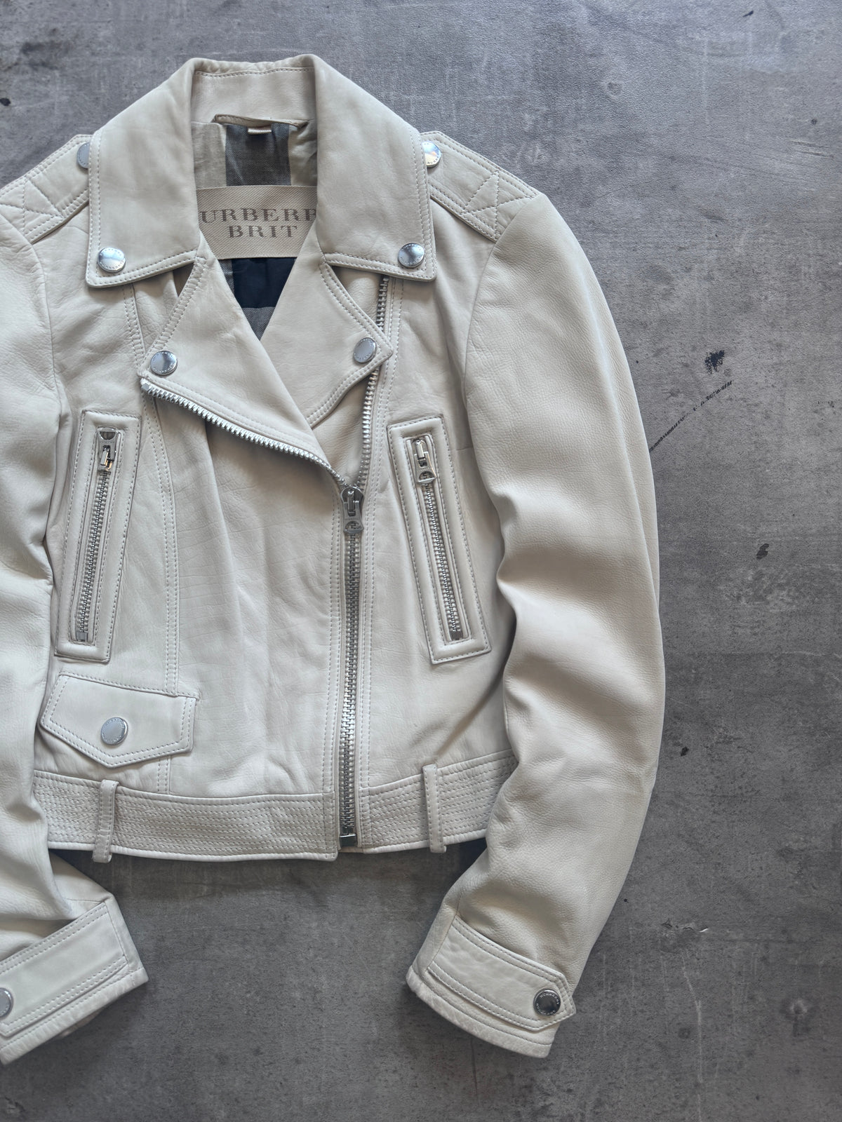 2000's Burberry Brit Calfskin Nubuck Cropped Moto Blouson