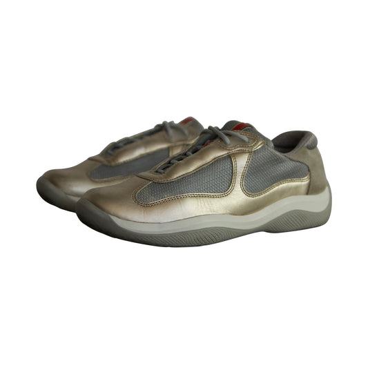 Prada Cups Gold Leather Trainers