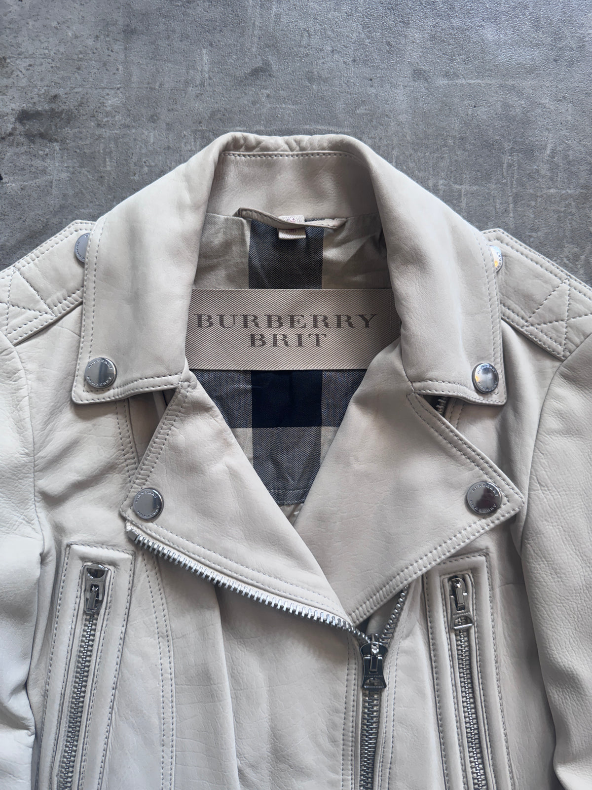 2000's Burberry Brit Calfskin Nubuck Cropped Moto Blouson