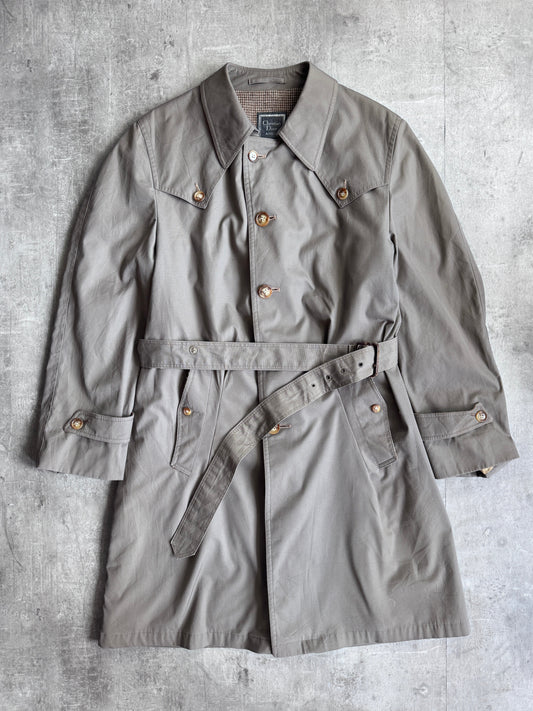1970's Christian Dior Wool Lined Grey Double Breatsed Trench Coat