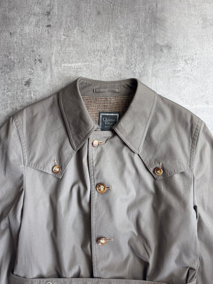 1970's Christian Dior Wool Lined Grey Double Breatsed Trench Coat