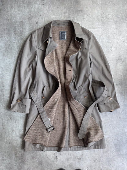 1970's Christian Dior Wool Lined Grey Double Breatsed Trench Coat